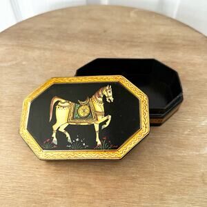 Vintage Octagon Royal Horse Hand Painted Vintage Decorative Trinket Vanity Box